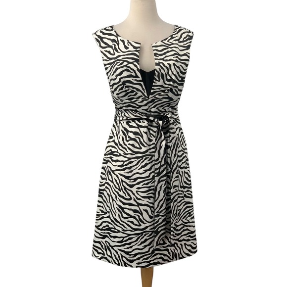 White House Black Market Dresses & Skirts - White House Black‎ Market Sleeveless Sheath Dress Zebra Animal Print Tie Belt 8